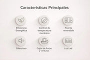 VOK Frigorífico Combi 154L EVR-154DEW, 142 cm Altura x 48,3 cm Ancho, Clase E, Bajo Nivel Sonoro 39 dB, Puerta Reversible, Estanterías Cristal Reforzado, Blanco