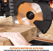 Evolution Power Tools R255SMS-DB ingletadora, Sierra ingletadora deslizante multimaterial de 255 mm, con doble bisel y paquete plus, hasta 300 mm x 90 mm, 5° a izquierda y derecha, inglete de 50°