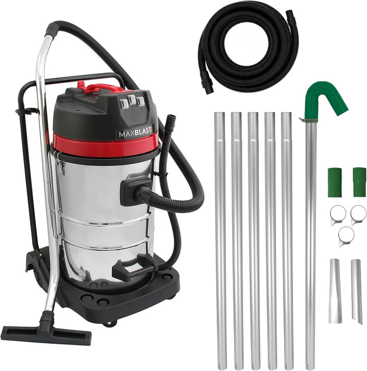 Aspirador Industrial Húmedo y Seco 80L 3000W | Kit de Postes para Canalones 1,2–7,2m | Manguera 5m | Motor Triple | Acero Inoxidable | Boquillas Intercambiables | Limpieza Profesional | Hogar | Taller