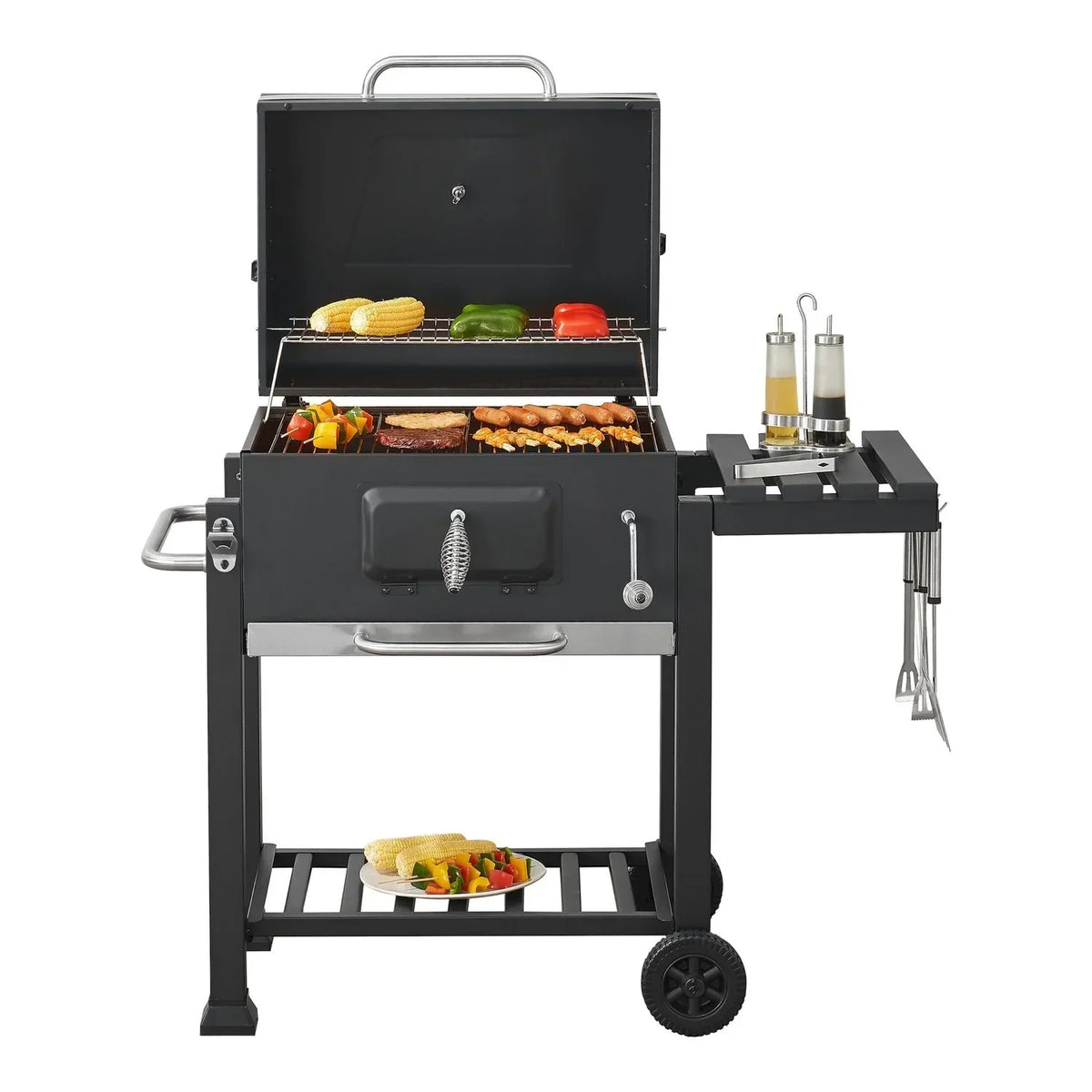 Barbacoa De Carbón Arnad Con 3 Estantes Acero 105x114x48cm - Negro [casa.pro]