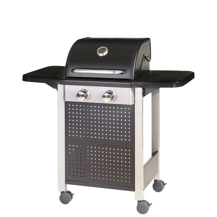 Barbacoa De Gas Birgitt Con 2 Quemadores De Acero Negra De 52x116x110 Cm