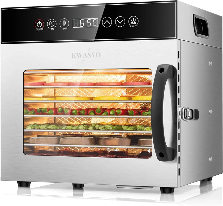 Kwasyo Deshidratador de acero inoxidable, 600 W, con 8 niveles, deshidratador profesional y deshidratador de alimentos, temporizador digital, regulación de temperatura, protección contra