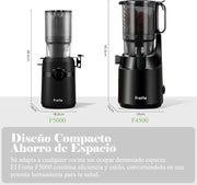 Fretta Extractor de Zumos y Verduras, Apertura de 108MM y Capacidad de 1L, Licuadora Prensado en Frio para Verduras Frutas Enteras, 200W Slow Juicer Machine, Fácil Montaje y Limpieza, Sin BPA (Negro)
