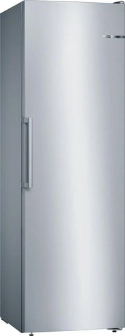 Bosch - Congelador Vertical NoFrost, Serie 4, alto 186 x ancho 60 cm, 242 L, Cajones BigBox para alimentos grandes, Sistema Multiairflow, Acero, GSN29VIEP