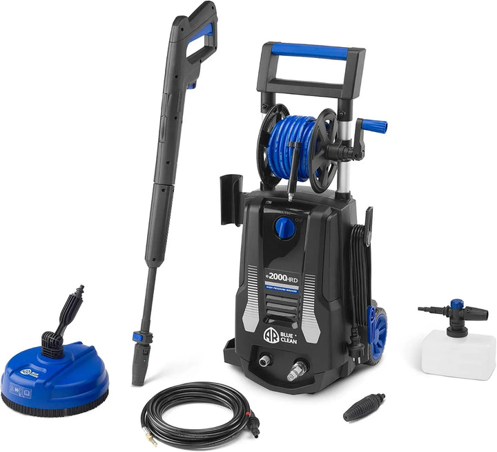 AR Blue Clean Hidrolimpiadora de Alta Presión con Kit de Limpieza de Tuberías y Patio Cleaner e-2000 HRD (2000 W, 150 bar, 440 l/h), Color Negro Y Azul