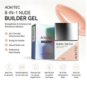 Aokitec 8-in-1 Nude Builder Gel 15ML, Nail Strengthener & Extension Gel, Rhinestone Adhesive & Base Coat for DIY & Salon Use