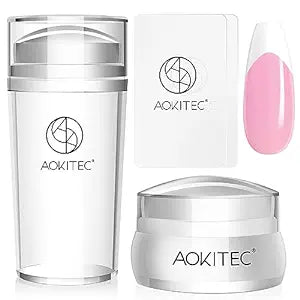 Aokitec 4PCS French Tip Nail Stamper Kit Clear Jelly Silicone Nail Art Stamp