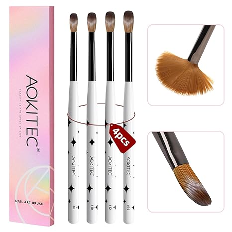 Aokitec 4PCS Acrylic Nail Brush Set (8/10/12/14) - Professional Salon Quality for Flawless Extensions & 3D Carving Nail Art Tools