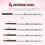 Aokitec 4PCS Acrylic Nail Brush Set (8/10/12/14) - Professional Salon Quality for Flawless Extensions & 3D Carving Nail Art Tools