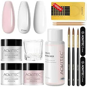 Aokitec Acrylic Powder Nail Kit - 3 Colors Nail Extension & 3D Carving Powder for Salon & Home Use Nail Art Supplies