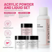 Aokitec Acrylic Powder Nail Kit - 3 Colors Nail Extension & 3D Carving Powder for Salon & Home Use Nail Art Supplies