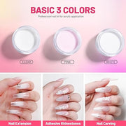 Aokitec Acrylic Powder Nail Kit - 3 Colors Nail Extension & 3D Carving Powder for Salon & Home Use Nail Art Supplies