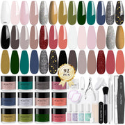 Aokitec 92Pcs Dip Powder Nail Kit - 20＋1 Colors Dipping Powder Set  white silver black