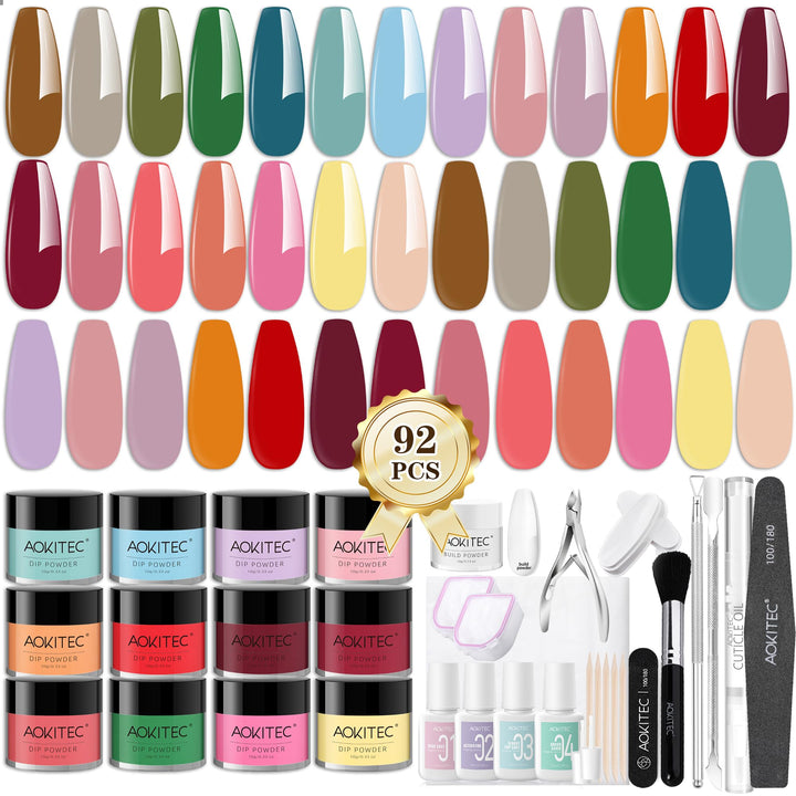 Aokitec 92PCS Dip Powder  Kit - 20 Colors Dipping Powder Kit Starter Set Fresh colors