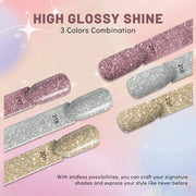 Aokitec Sparkling Series Dip Powder Nail Kit - Glitter Pink Silver Gold
