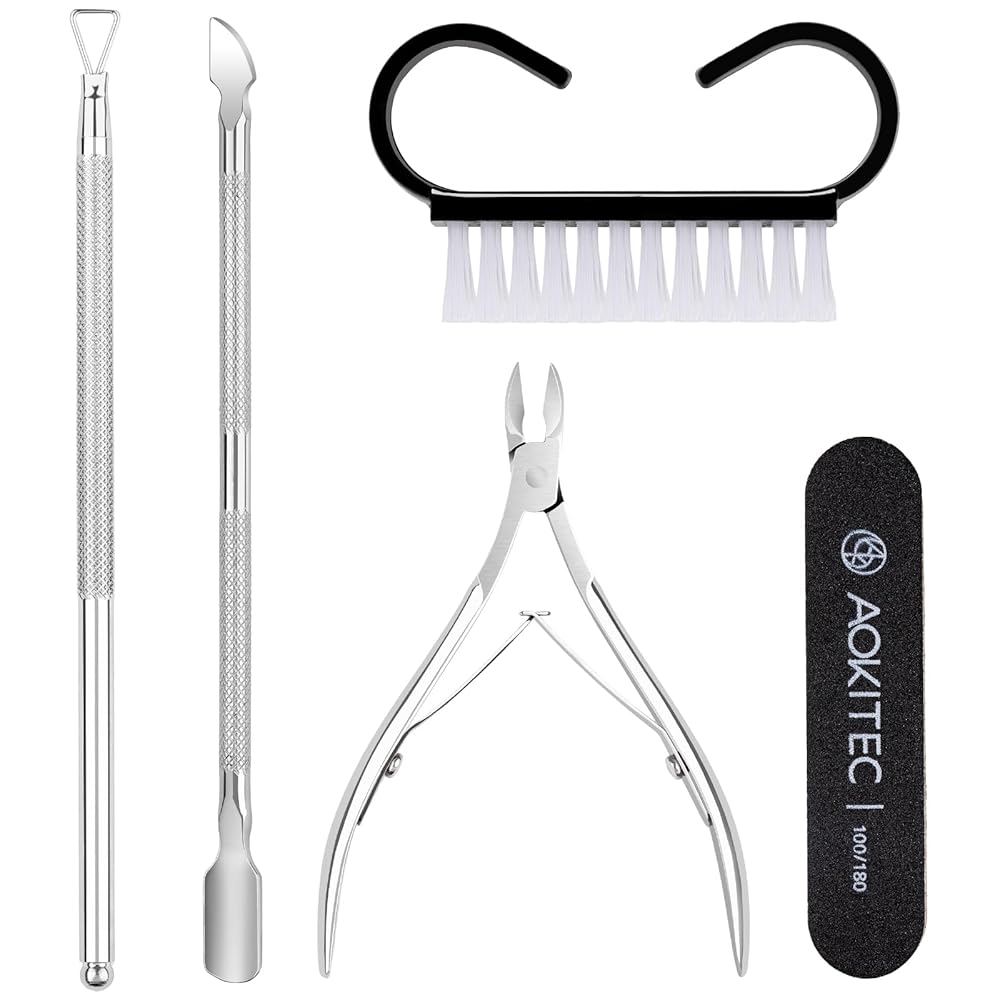 Aokitec Cuticle Trimmer with Cuticle Pusher - 5PCS Stainless Steel Manicure Pedicure Tools Kit