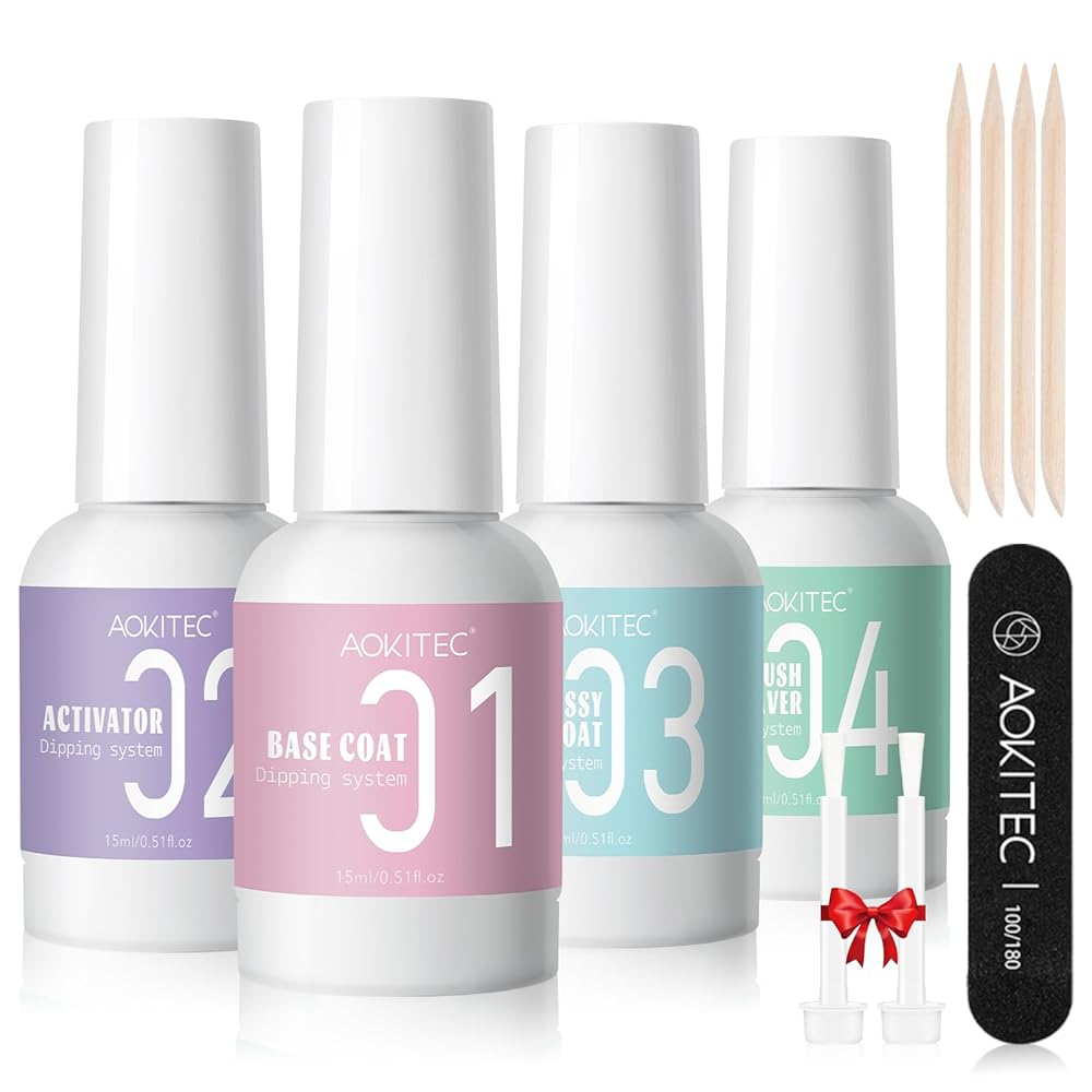 Dip Powder Liquid Set - 12 Pcs Dip Base/Top Coat, Activator, Brush Saver