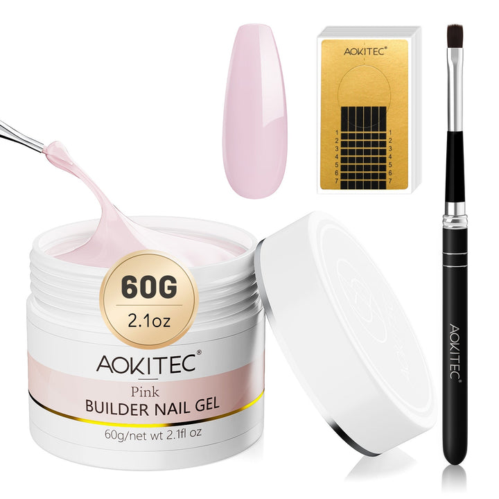 Aokitec Lotus Pollen Pink Builder Nail Gel 60g for Nail Strengthener & Extension