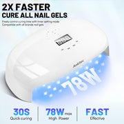 Aokitec UV LED Nail Lamp, 78W Fast Cure Nail Dryer with Smart Timer for Home DIY Salon Use
