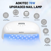 Aokitec UV LED Nail Lamp, 78W Fast Cure Nail Dryer with Smart Timer for Home DIY Salon Use
