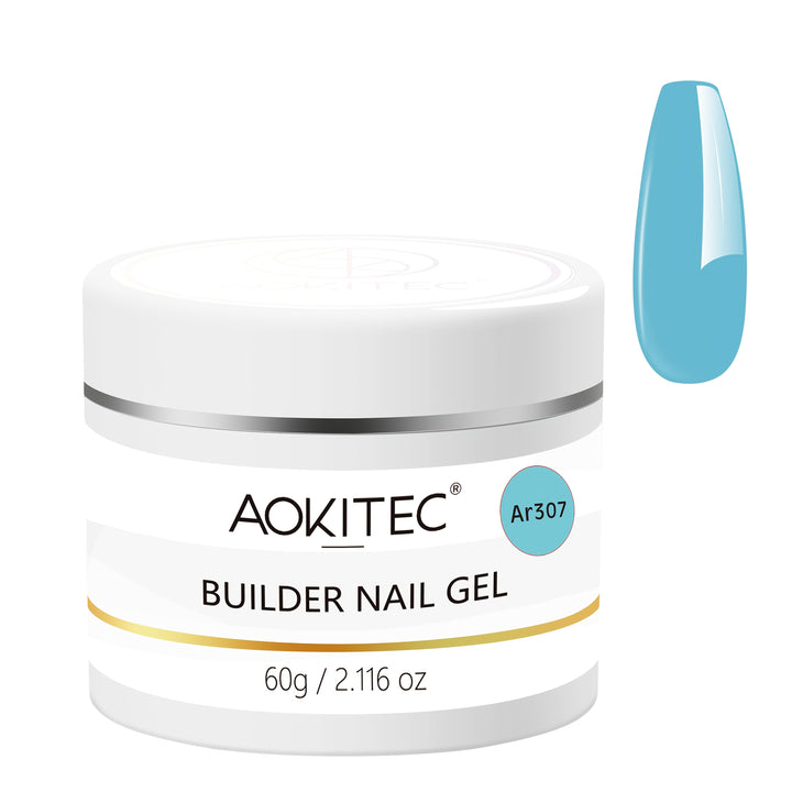 Aokitec Pastel Blue 7-in-1 Builder Nail Gel 60g Nail Extension & Strengthener Gel for Home DIY Salon Use