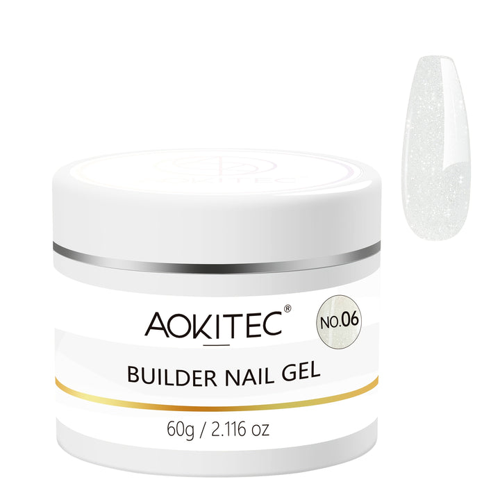 Aokitec Clear Glitter 7-in-1 Builder Nail Gel 60g Nail Extension & Strengthener Gel for Home DIY Salon Use