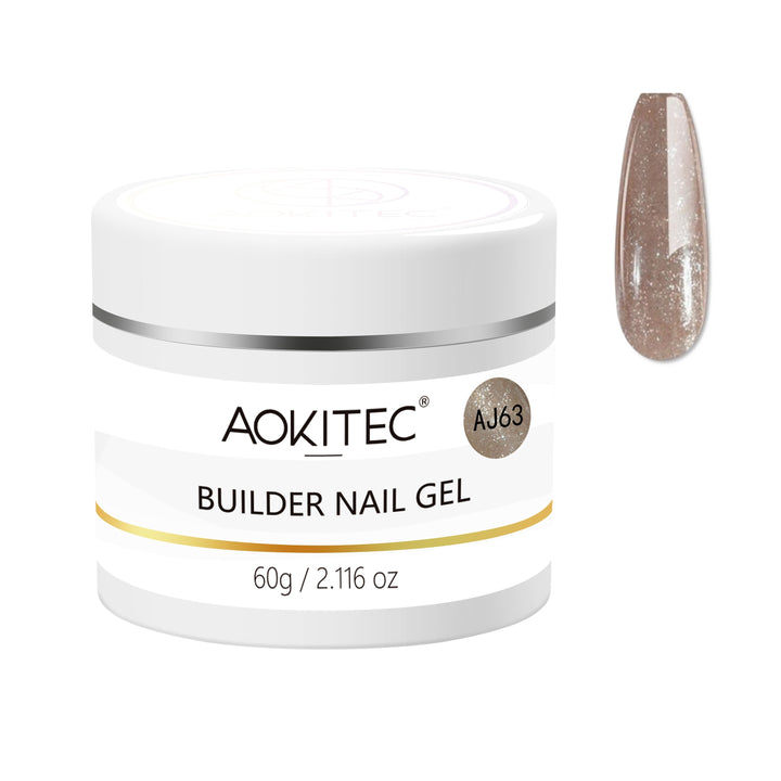 Aokitec 60g Brown Glitter 7-in-1 Builder Nail Gel All-In-One Nail Extension & Strengthener