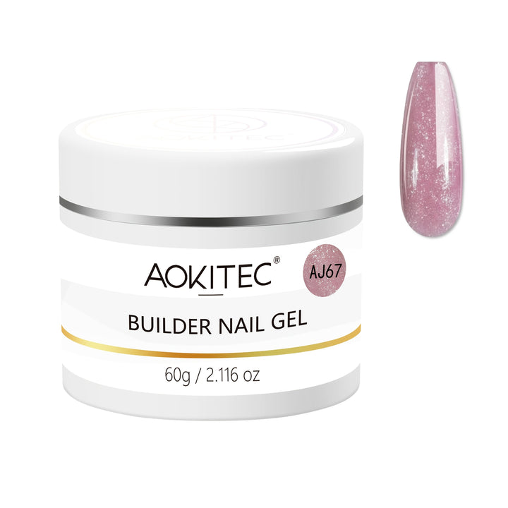 Aokitec 60g Pink Glitter 7-in-1 Builder Nail Gel All-In-One Nail Extension & Strengthener