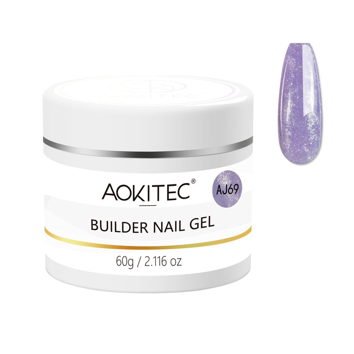 Aokitec 60g Lavender Glitter 7-in-1 Builder Nail Gel All-In-One Nail Extension & Strengthener