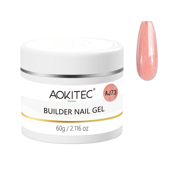 Aokitec Peach Pink Glitter Multifunctional Builder Nail Gel for Nail Extension & Strengthener 60g