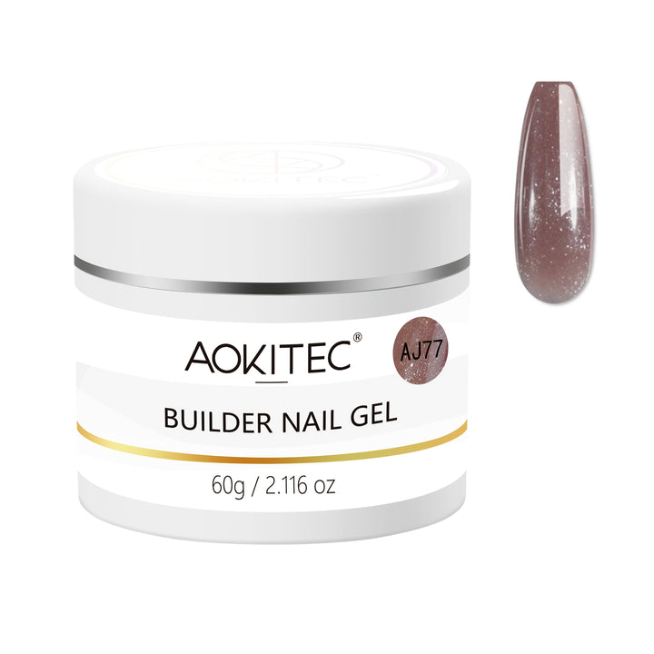 Aokitec Dark Brown Glitter 7-in-1 Builder Nail Gel All-In-One Nail Extension & Strengthene 60g