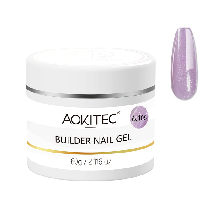 Aokitec 60g Light Purple Glitter 7-in-1 Builder Nail Gel All-In-One Nail Extension & Strengthener