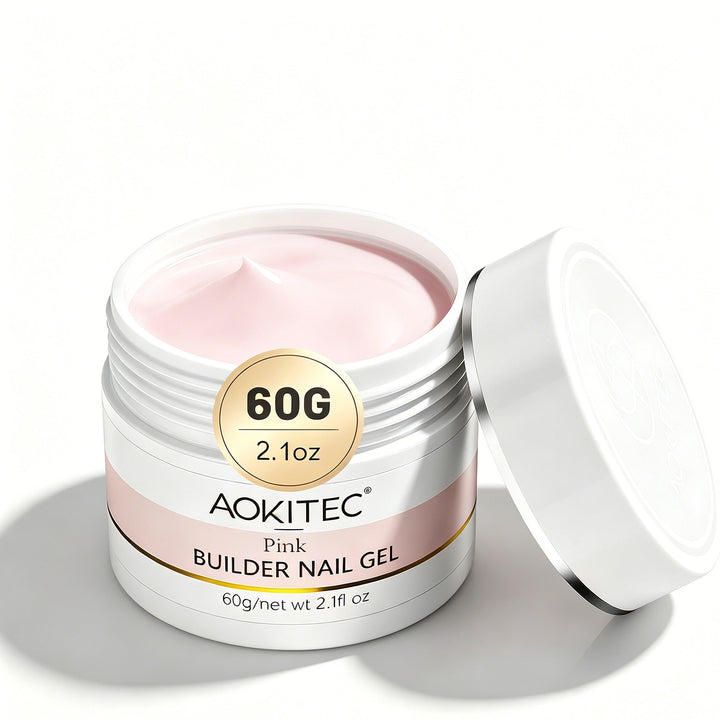 Aokitec 60g Pink Builder Nail Gel, Nail Extension Repair Strengthener 7-in-1 Hard Gel