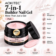 Aokitec 60g Pink 7-in-1 Builder Nail Gel, Hard Gel for Nail Extension Repair & Strengthening