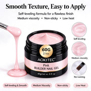 Aokitec 60g Pink 7-in-1 Builder Nail Gel, Hard Gel for Nail Extension Repair & Strengthening