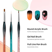 Reflective Gradient Nail Art Brush Set, Nail Drawing Liner Painting Brushes for Gel Polish Manicure
