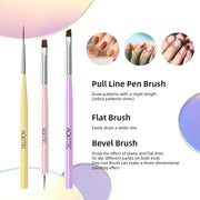 Aokitec 6PCS Candy Color Nail Art Brushes Set, Multi-Shape Nail Design Painting Tools