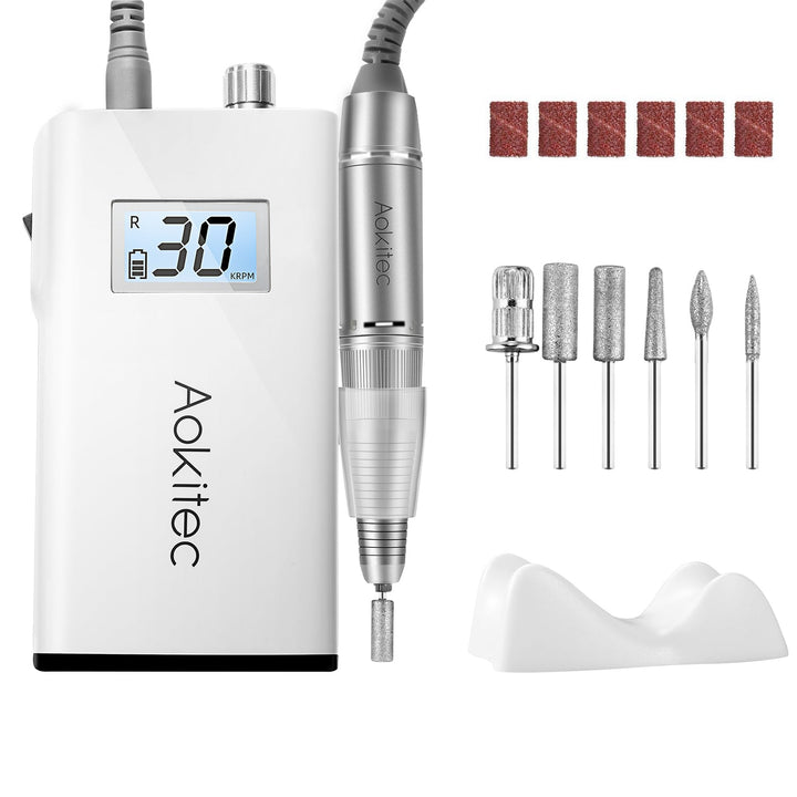 Aokitec 30000 RPM Portable Electric Nail Drill Kit - Rechargeable, Low Noise Efile for Acrylic Nails, Gel Nails, and Pedicure