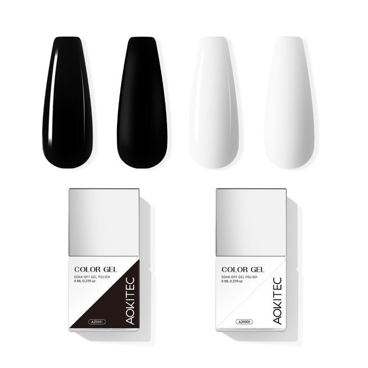 Aokitec Black & White Gel Polish Set | 2PCS Classic Soak Off UV LED Nail Gel