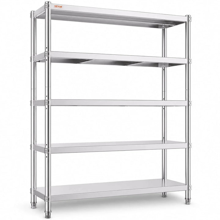 VEVOR Estantería de Acero Inoxidable de 48 x 18.5 Pulgadas, 5 Niveles Ajustables, estantería de Acero Inoxidable Resistente para Cocina, Oficina, Garaje, Almacenamiento, 330 Libras por Estante