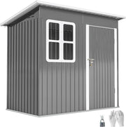 Outsunny Caseta de Jardín Exterior, 2,55 m² 221x133x190 cm, Cobertizo de Jardín Exterior Metálico con Ventana, Puerta con Cerradura y Ventilaciones, para Almacenamiento de Herramientas, Gris Oscuro