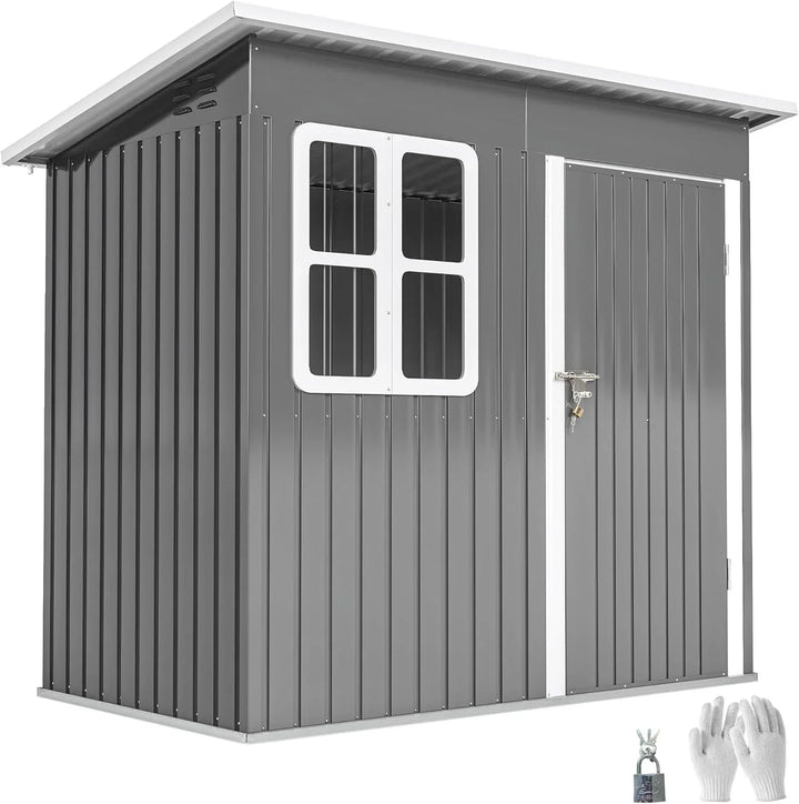 Outsunny Caseta de Jardín Exterior, 2,55 m² 221x133x190 cm, Cobertizo de Jardín Exterior Metálico con Ventana, Puerta con Cerradura y Ventilaciones, para Almacenamiento de Herramientas, Gris Oscuro