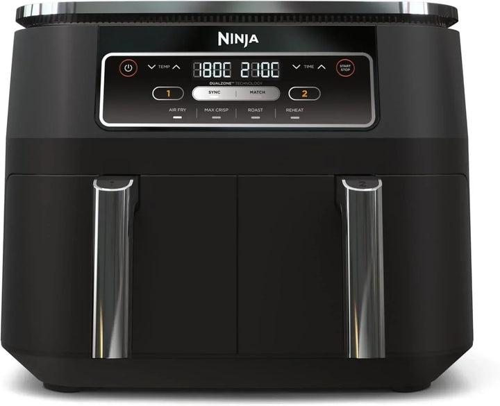 Ninja MAX Oil Free Double Compartment Air Fryer with 2 Drawers, 9.5 Litre, Oil Free, Air Fry, Max Crisp, Roast, Bake, Reheat, Dehydrate, Non-Stick Baskets, Gold Stone, DZ400EUSTGD