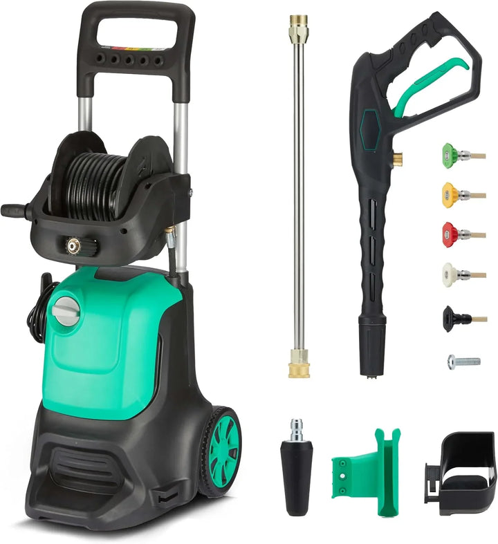 Amazon Basics Lavadoras a presión con Cable, 2200 W, máximo 145 Bar, máximo tasa de Flujo: 500 l/h, Verde