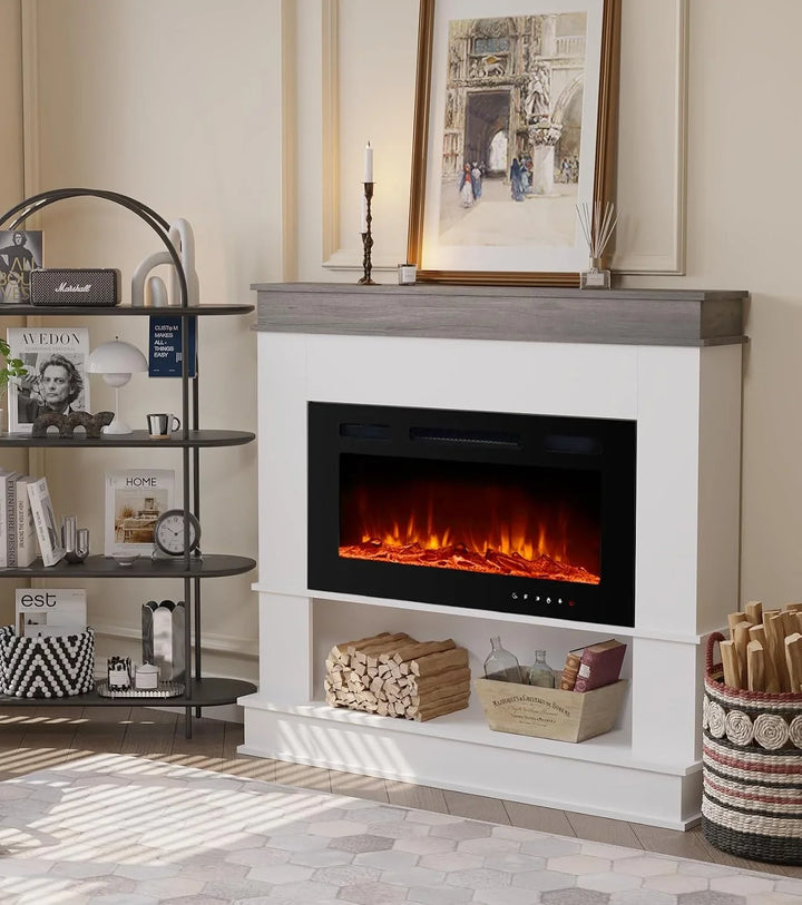 98CM Realistic Flame Effect Electric Fireplace Set and Remote Control with 12 Adjustable Flame Colors, 900W/1800W
