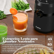 Fretta Extractor de Zumos y Verduras, Apertura de 108MM y Capacidad de 1L, Licuadora Prensado en Frio para Verduras Frutas Enteras, 200W Slow Juicer Machine, Fácil Montaje y Limpieza, Sin BPA (Negro)