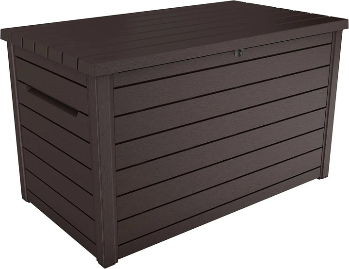 Keter Ontario - Arcón exterior, Baúl almacenaje, Capacidad 870L, Resina, Color Marrón, Ordenación jardín y terraza, 147 x 83 x 86 cm
