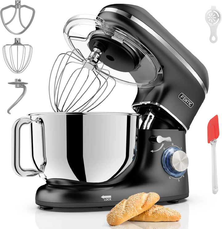 Batidora Amasadora - 2000W - Con Bol 6.2L para Hornear - Amasadora Reposteria Con Batidor, gancho amasador y gancho para mezclar - Incluye y accesorios adicionales - Negro