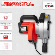 Grafner Fresadora de pared con láser, potente 1700 W con 4000 rpm, incluye 2 discos de corte de diamante de 150 mm de diámetro, extracción de polvo, ancho de ranura 14-29 mm, profundidad de ranura 10