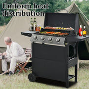 2026 Parrilla a gas SEGMART de 4 quemadores de acero inoxidable – 34,200 BTU, barbacoa para jardín/patio con dos estantes plegables y termómetro, ideal para camping y cocina al aire libre